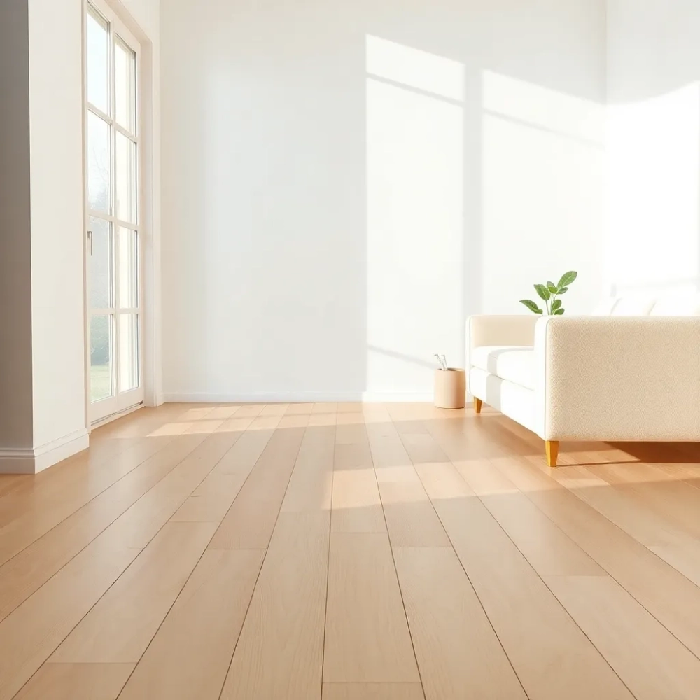 Salon z jasną drewnianą podłogą