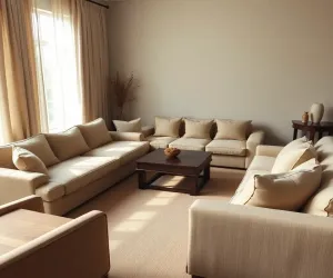 Salon w beżach i drewnie