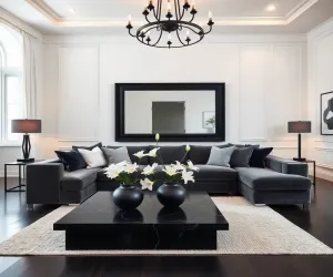 Salon z czarnymi dodatkami