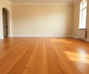 Salon z drewnianą podłogą